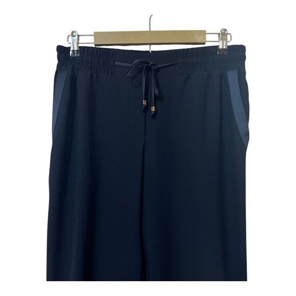 H&M Womens Size 10 Navy Blue Tuxedo Stripe Satin Trim Jogger Pants - Picture 2 of 5